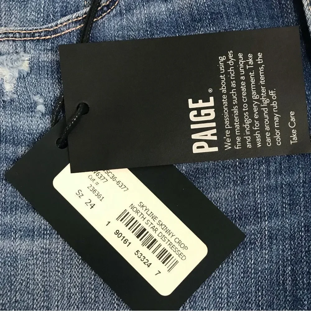 PAIGE Skyline Skinny Crop Jean North Star Distressed Medium Wash Size 24 New‎